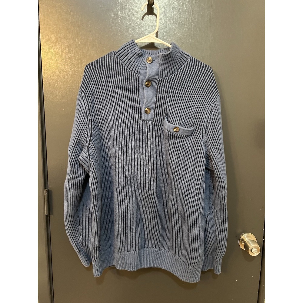 Duluth Trading Brigadier Button Mock Sweater Mens Sz XL Blue Heavy Knit